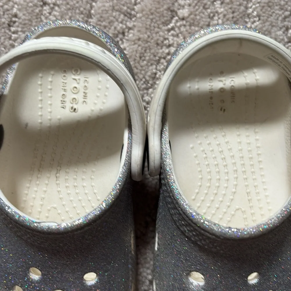 Kids Crocs Classic Silver Glitter Clogs